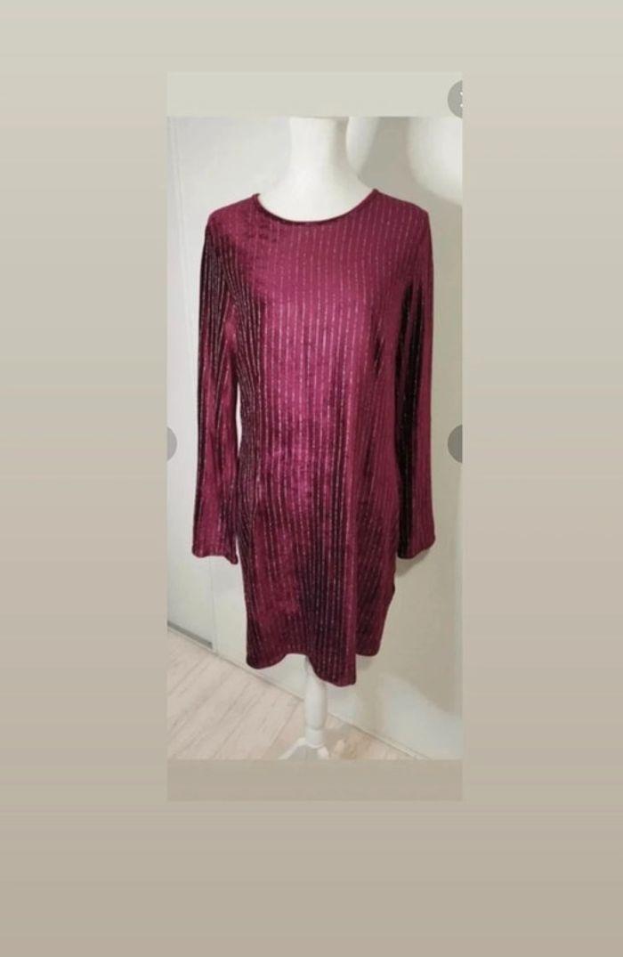 Robe en velours bordeaux a rayures argentées femme taille 38/40 , M/ L 🖤 - photo numéro 4