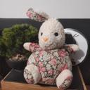 peluche lapin blanc boule fleur rose vert ancien ajena vintage