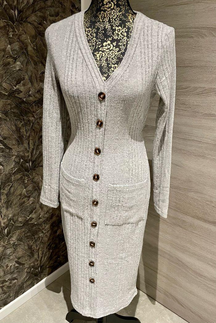 Robe pull midi gris chiné douce et élastique S - photo numéro 3