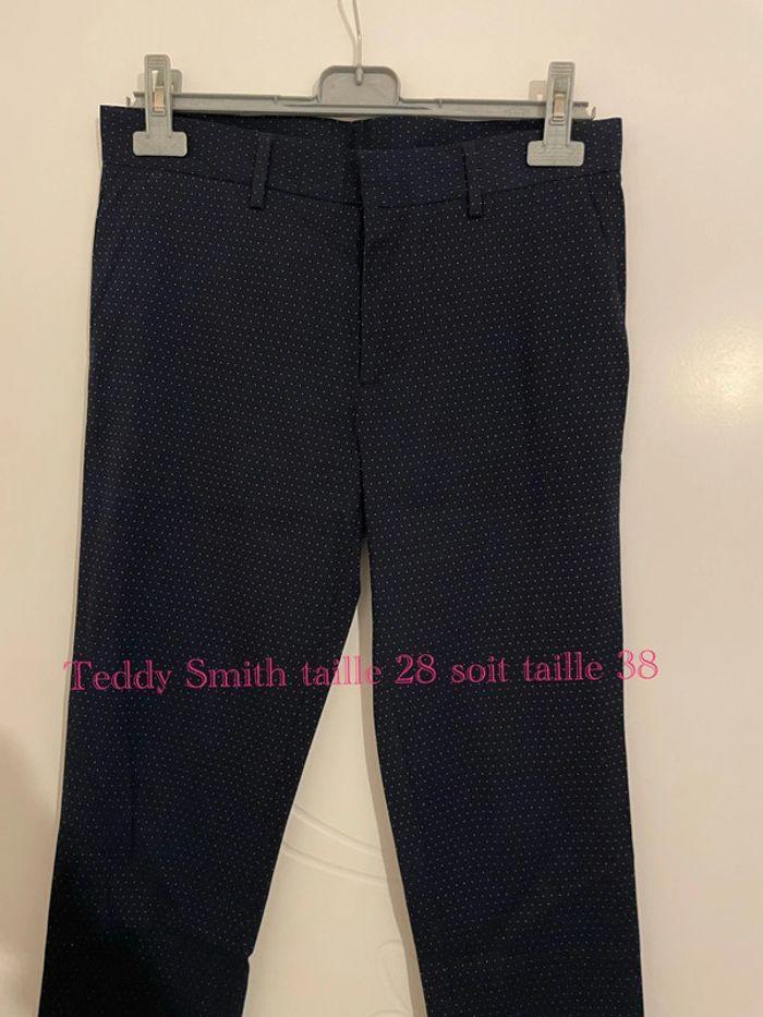 Pantalon style chino bleu marine à pois blanc Teddy Smith taille 28 soit taille 38 - photo numéro 1