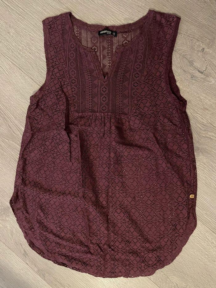 Débardeur blouse sans manche à dentelle bordeaux bonobo taille XS - photo numéro 3