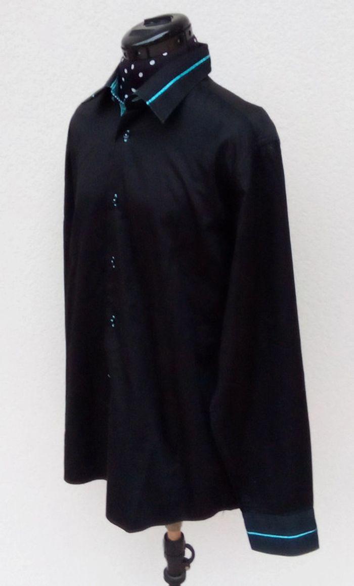 Chemise manches longues Slim Fit noire et turquoise Studio XL - photo numéro 4