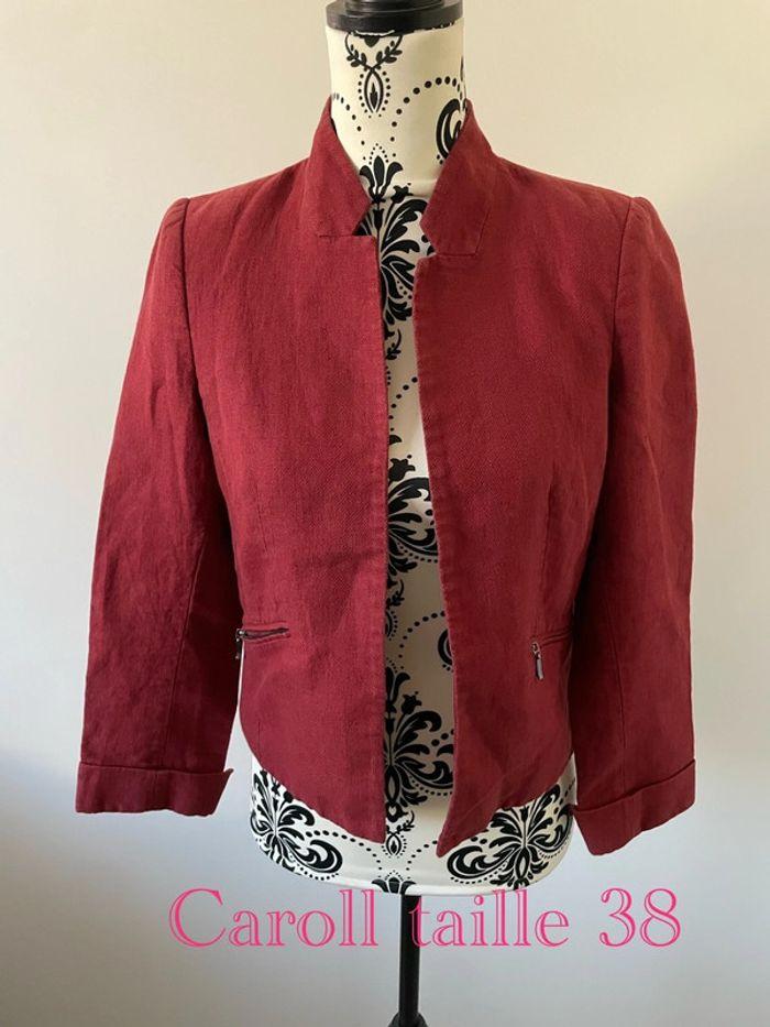 Veste blazer manches 3/4 bordeaux en lin caroll taille 38 - photo numéro 1