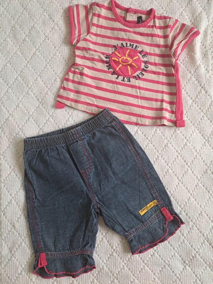 Ensemble t-shirt manches courtes + pantalon jean Terre de Marins fille 6 mois - photo numéro 2