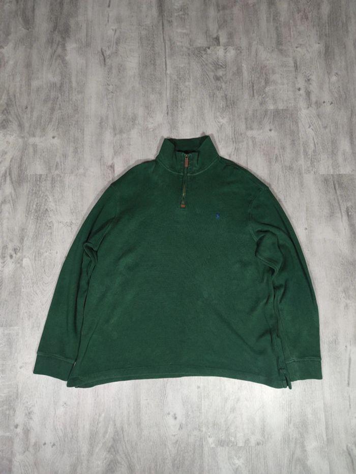 Pull Half Zip Ralph Lauren Vert Sapin Brodé Violet Taille 2XL Homme - photo numéro 3