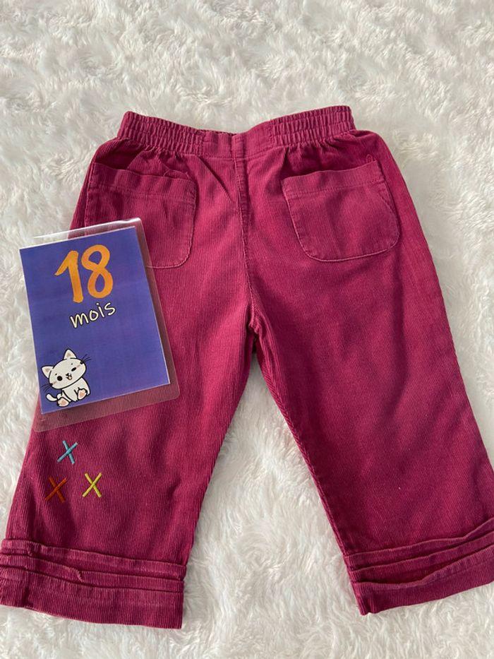 Pantalon bordeau cassis rose velours cotelé mini tribu 18 mois tbe - photo numéro 1