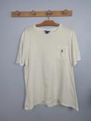 T-shirt Ralph Lauren Blanc Logo Brodé Bleu Marine Taille L Homme