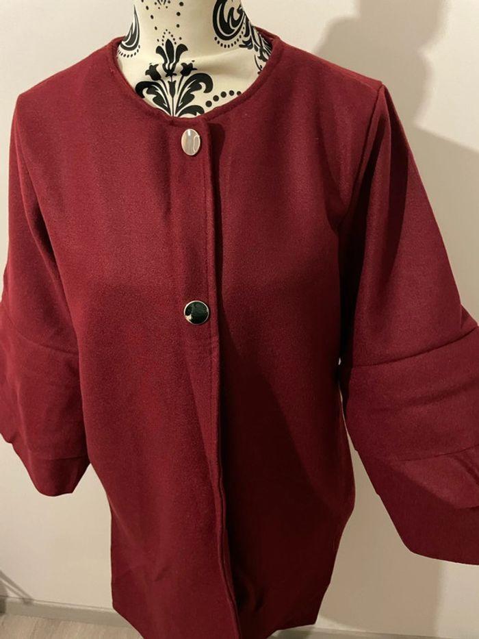 Manteau bordeaux col rond manches trompette neuf fashion taille XL - photo numéro 3