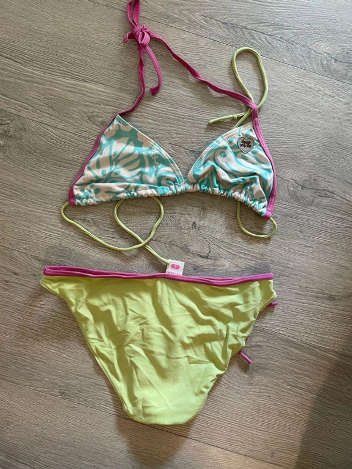 Maillot de bain 2 pièces soutien-gorge et culotte blanc à motifs turquoise vert deep inside taille L - photo numéro 5