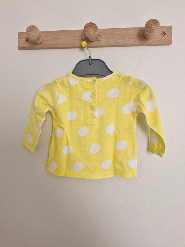 T-shirt manches longues bébé fille Jaune avec pois blancs 3 mois Tissaia - photo numéro 4