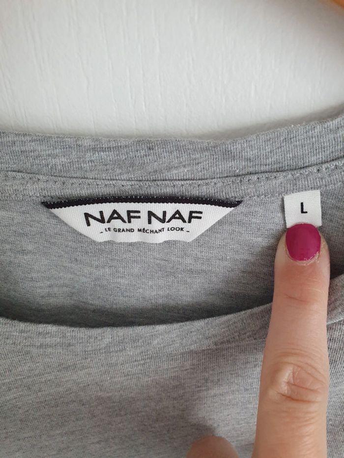 Tee-Shirt Naf Naf Gris Ecriture T. L - photo numéro 4