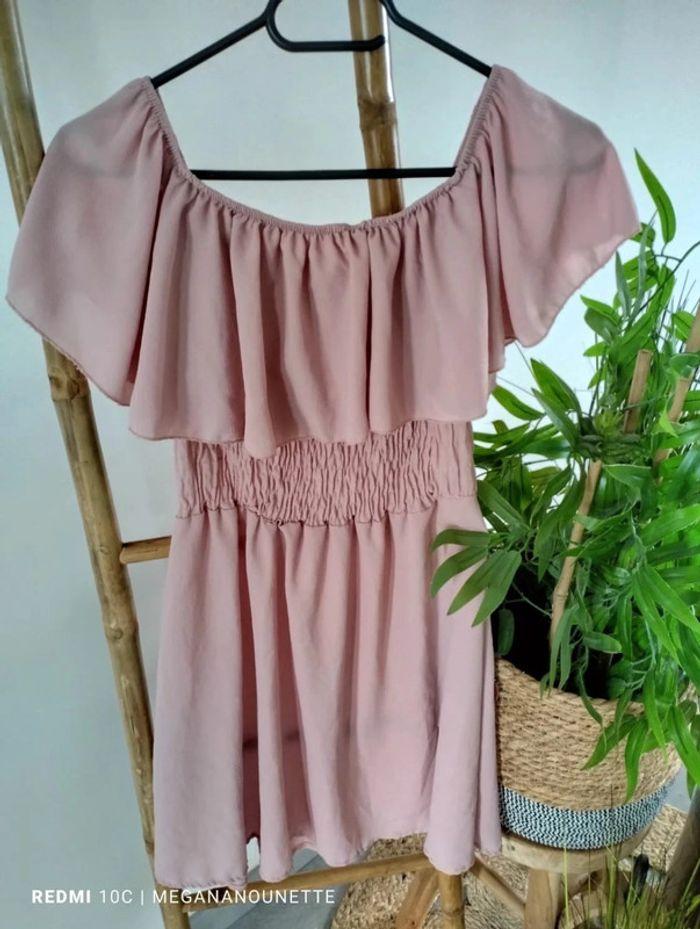 🦋 Magnifique robe rose poudré à volants col bateau Taille 38 Pinokkio - photo numéro 2