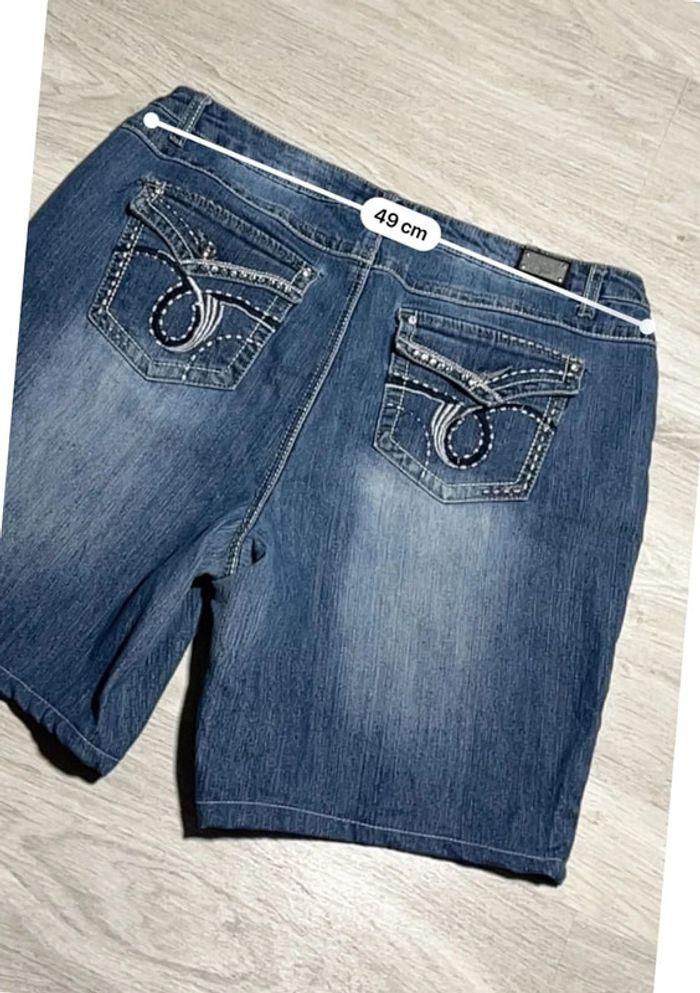 🩳 Short vintage brodé hip hop en jean Bleu Taille XL 🩳 - photo numéro 6