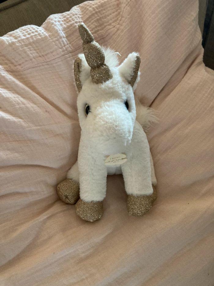 Histoire D’Ours peluche licorne blanche et dorée - photo numéro 1