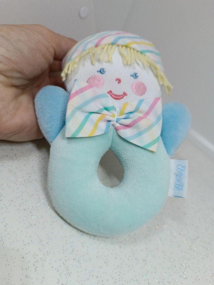 Hochet vintage grelot corolle clown lutin pastel bleu blue 1997 bébé baby doudou peluche plush teddy - photo numéro 5