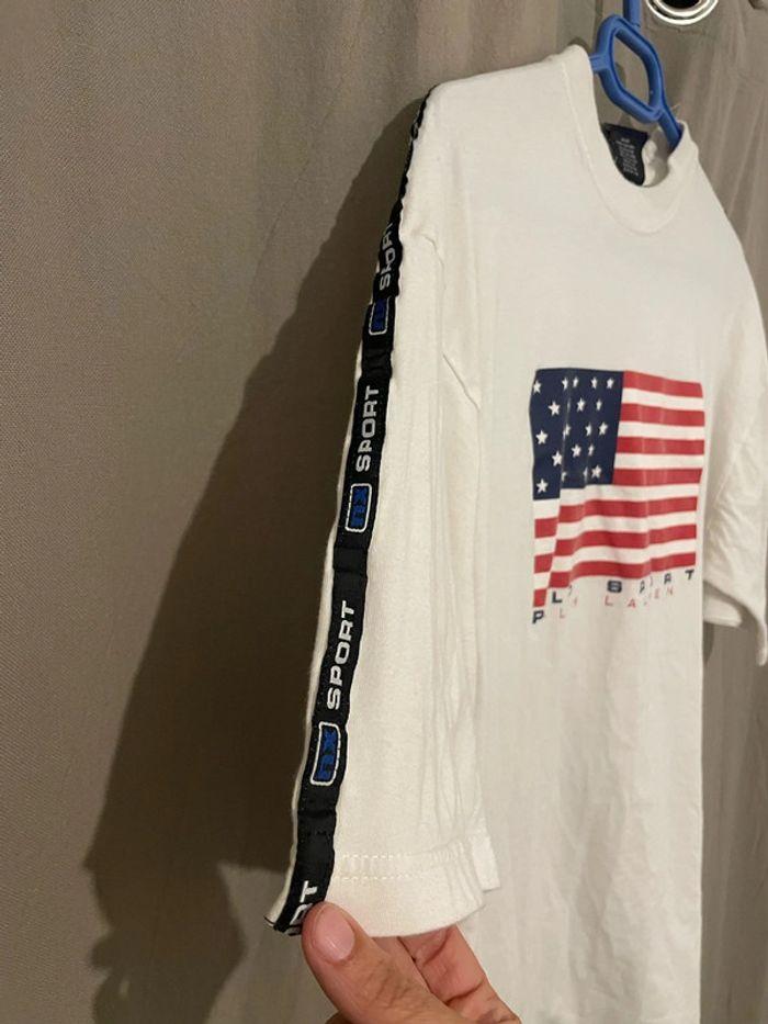 T-shirt à manches courtes blanc vintage drapeau américain Ralph Lauren Sport taille XL - photo numéro 3