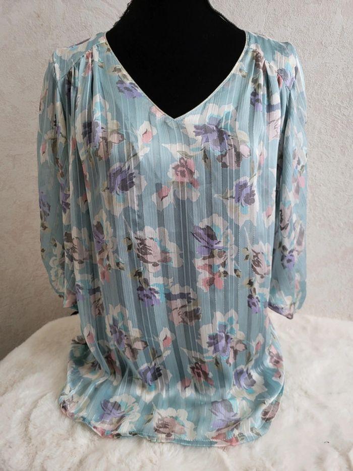 Blouse voile fleuri menthe aquarelle lady lol taille 48 - photo numéro 2