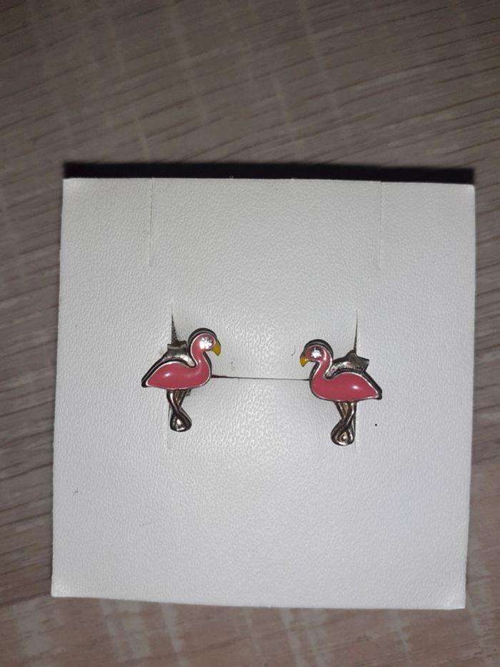 Boucles d'oreilles flamand rose argent