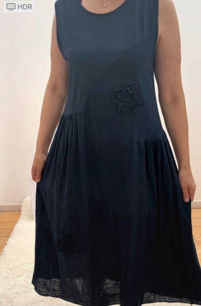 SOLDÉ Robe longue en gaze de coton bleu marine taille unique SMLXL - photo numéro 2