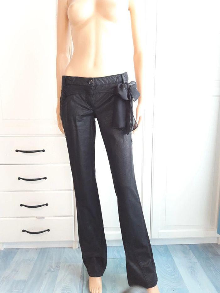 Pantalon jean évasé de fête noir brillant morgan femme 40 L - photo numéro 4