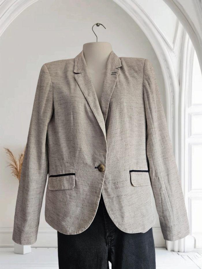 Blazer beige avec coudière marine - Grain de Malice - photo numéro 1