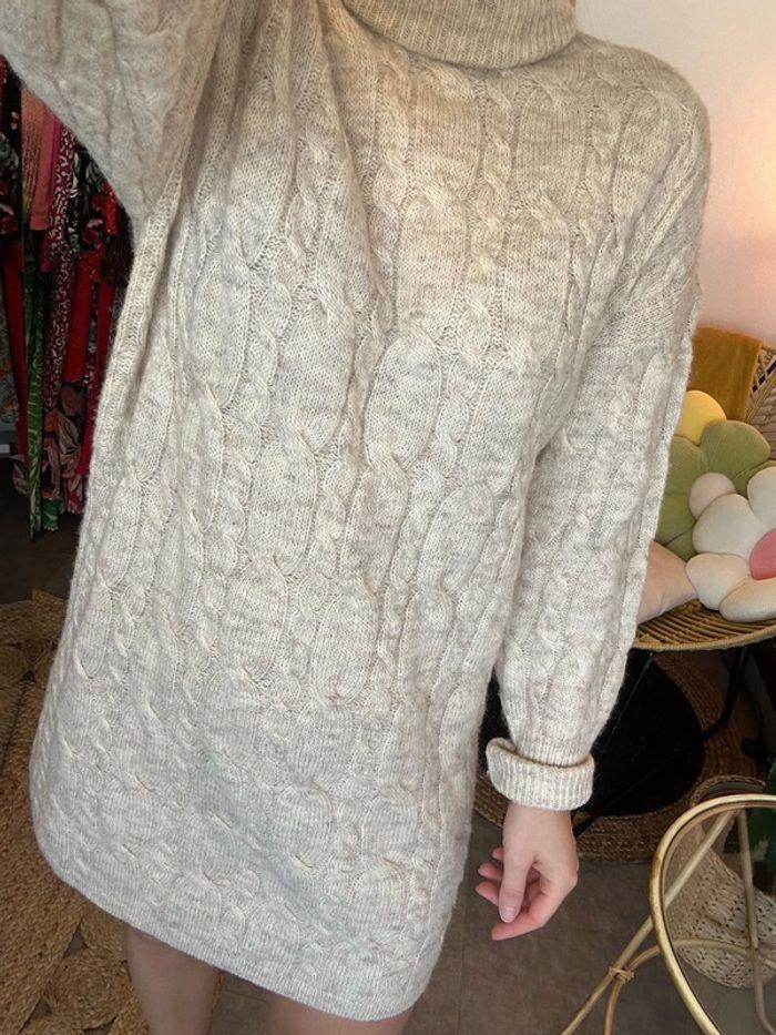 Robe pull d’hiver Sud Express beige en maille torsadée - taille S oversize - photo numéro 2