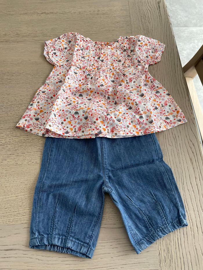 Ensemble blouse et pantacourt jean léger 6 mois