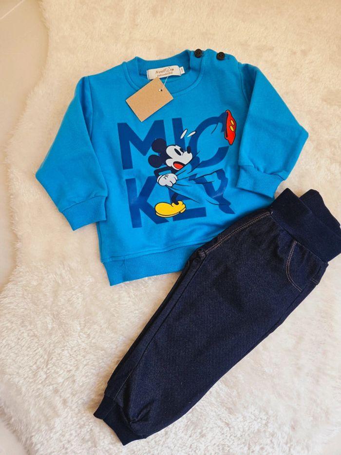 Hauts manches longues et pantalon mickey mouse bleu/Babo e cunha-12mois - photo numéro 1