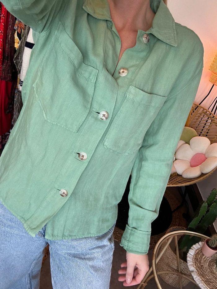 Chemise Caroll Paris en lin et coton vert clair, taille XS/S oversize - photo numéro 5