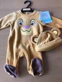 Pyjamas et chapeau disney lion 0 mois naissance en velours