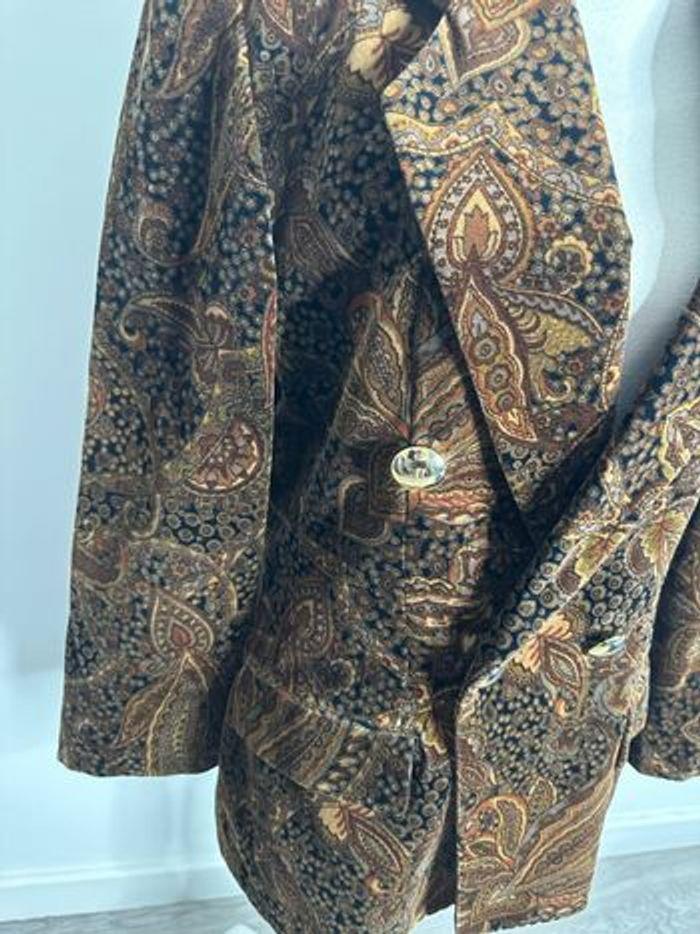 Blazer en velours marron imprimés paisley Vintage T38 M - photo numéro 4