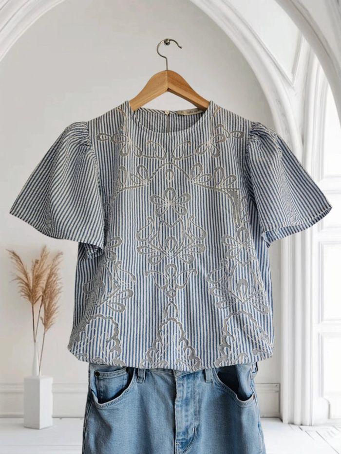 Blouse rayée bleu et blanc Zara 36 - photo numéro 1