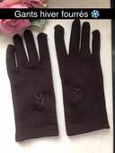 Gants chauds fourrés marron à fleurs brodées 🌸