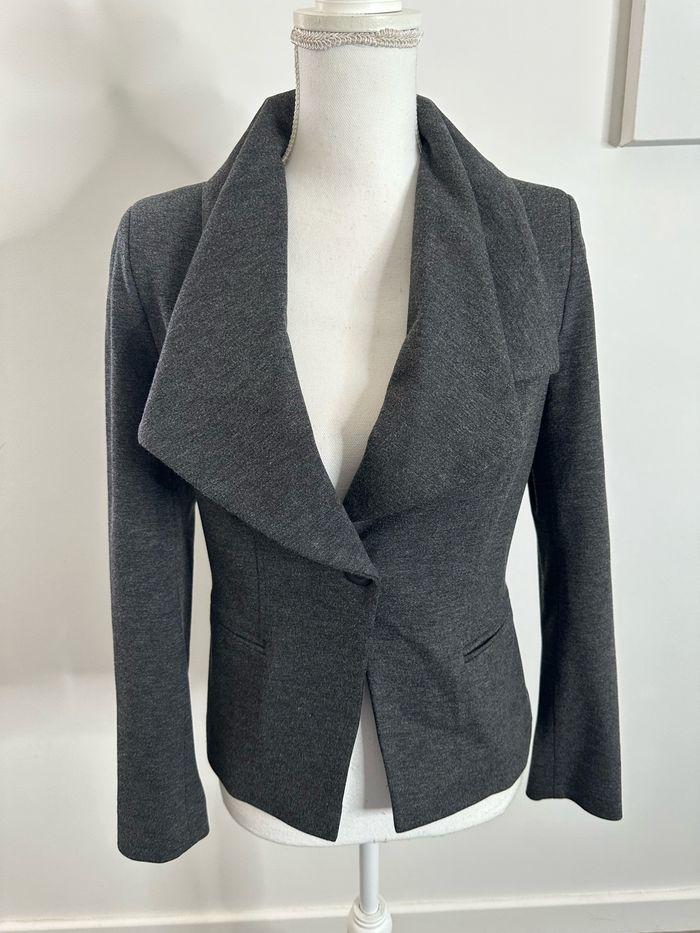 Blazer gris moucheté col cascade Blanc Nature T38 M - photo numéro 1