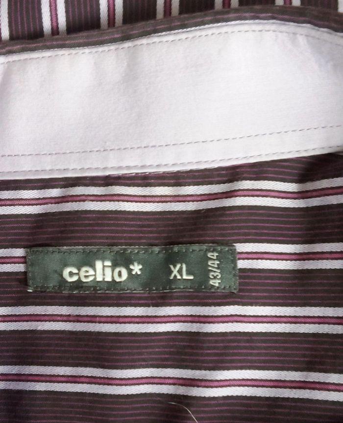 Chemise manches longues Celio à rayures bordeaux taille XL - photo numéro 9