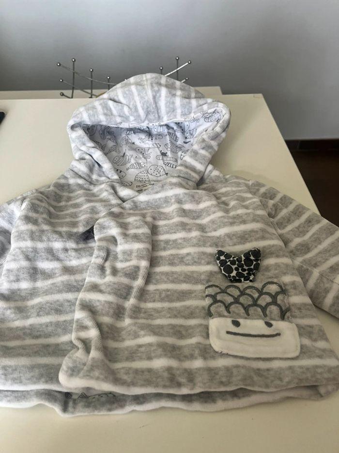 manteau veste bébé velours gris et blanc 18 mois - photo numéro 3