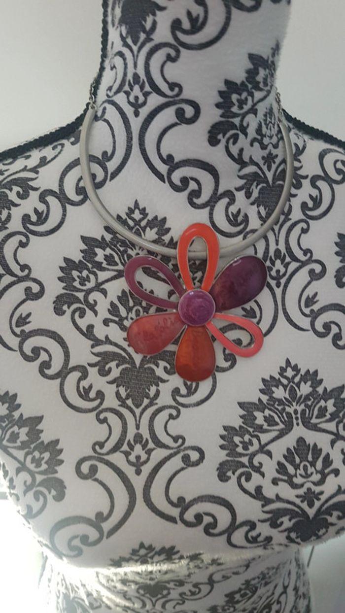 Magnifique collier orange et violet acier inoxydable - photo numéro 1