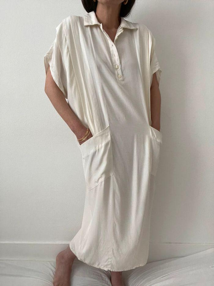 robe ample longue à plis couleur crème - photo numéro 3