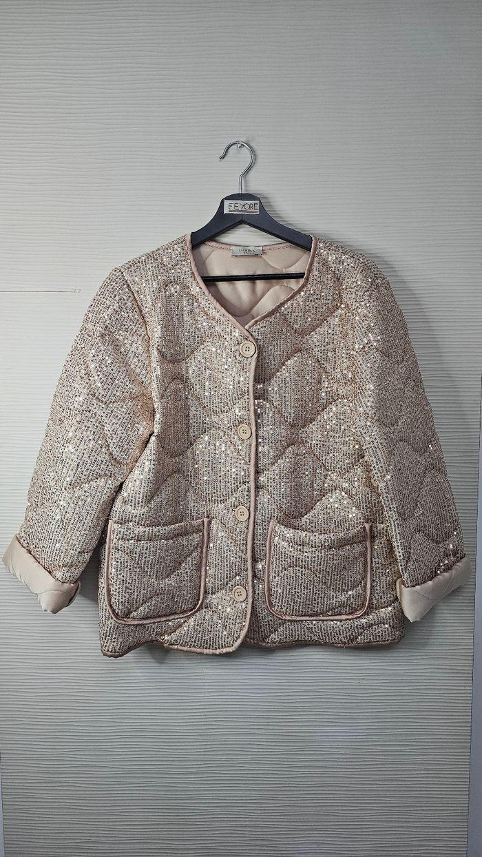 Manteau matelassé beige à sequins dorés MCB Paris - photo numéro 2