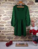 Robe pull en tricot col carré perlées vert Femme taille 52 marque Asos 🍬