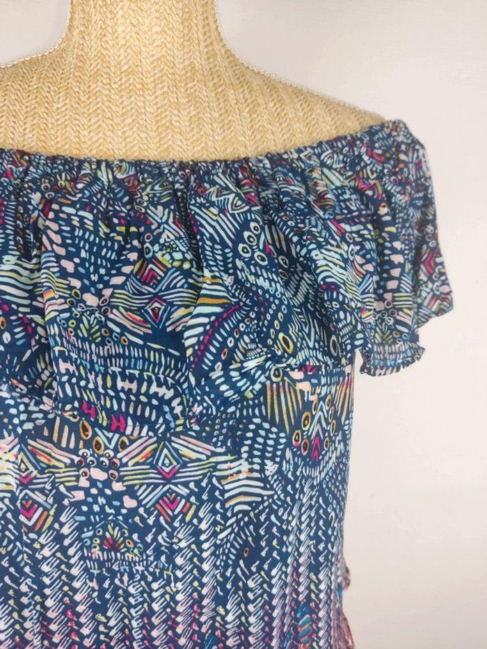 Top / blouse épaules dénudées col à volants motifs graphiques multicolores taille L Oysho - photo numéro 5