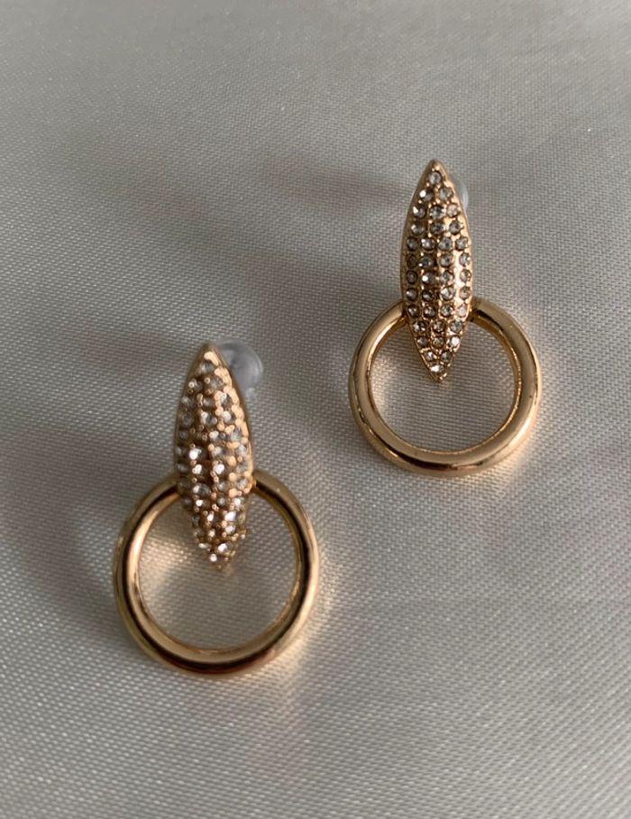 Magnifiques boucles d’oreilles pendantes cercle et strass en alliage de zinc - photo numéro 4