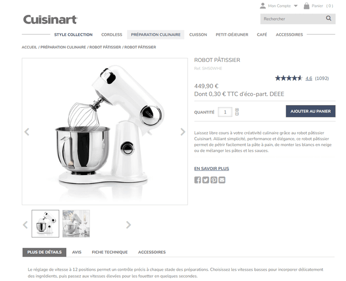 Robot pâtissier CUISINART SM50WHE Blender Blanc [Neuf] - photo numéro 8