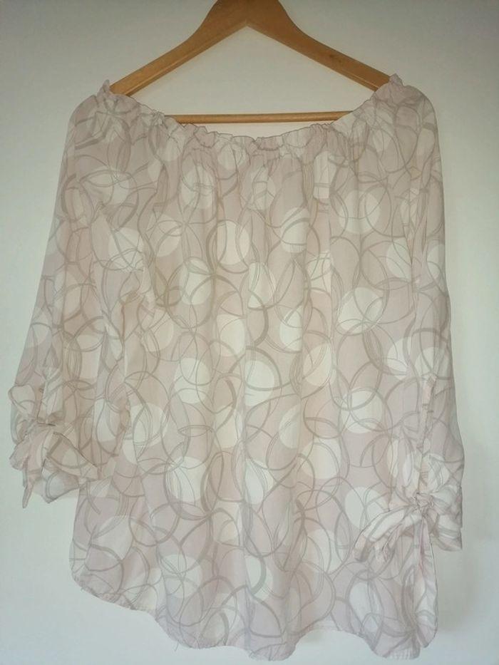 Blouse blanche rose grise T44 - photo numéro 1