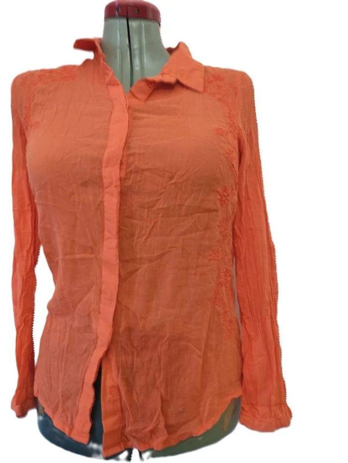 Chemise orange promod Taille 40 imprimé broderies - photo numéro 1