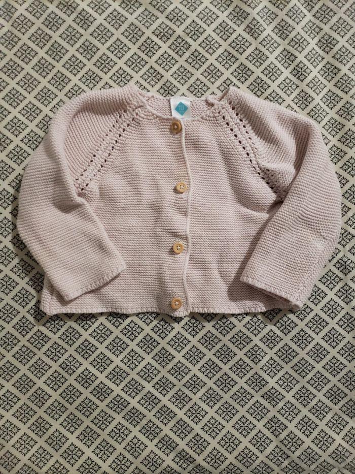 Gilet en maille côtelée tricot 6 mois rose pâle - photo numéro 1