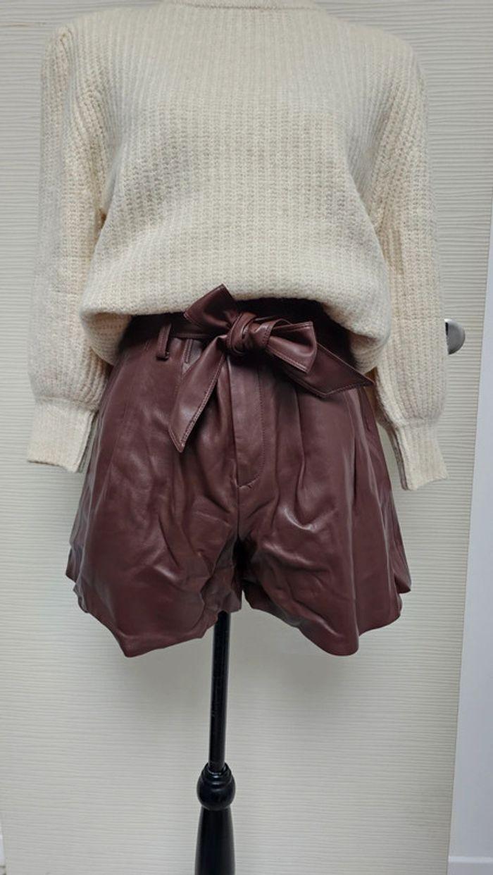 Short simili cuir marron taille haute Promod - photo numéro 1