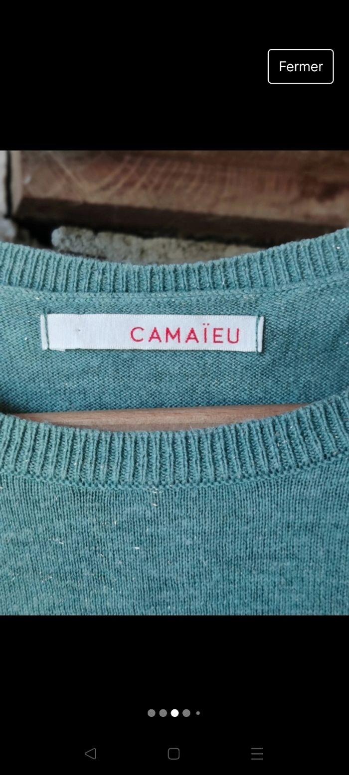 Pull fin doux légèrement pailleté vert d'eau Camaïeu taille 34 - photo numéro 3