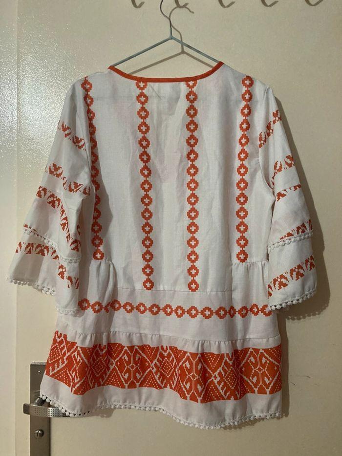 Blouse blanche et orange taille S - photo numéro 6