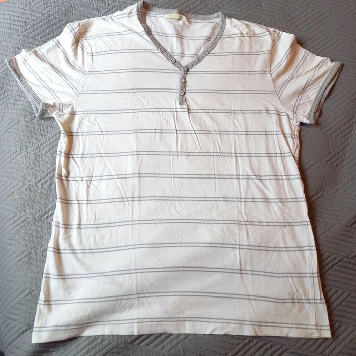 T-shirt gemo blanc rayures grises col V taille XL - photo numéro 1